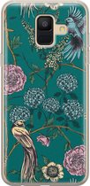 Samsung Galaxy A6 2018 siliconen hoesje - Vogels Japanse bloemen - Soft Case Telefoonhoesje - Blauw - Bloemen