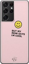 Samsung Galaxy S21 Ultra siliconen hoesje - I'm cool quote - Soft Case Telefoonhoesje - Roze - Tekst