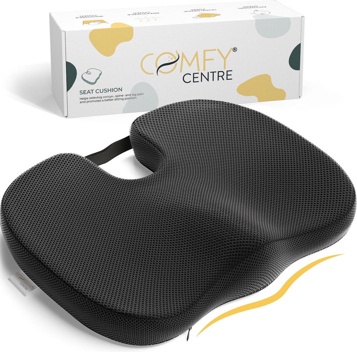 COMFYCENTRE® Zitkussen Orthopedisch & Ergonomisch voor Auto- en Bureaustoel - Wigkussen - Stuitkusse