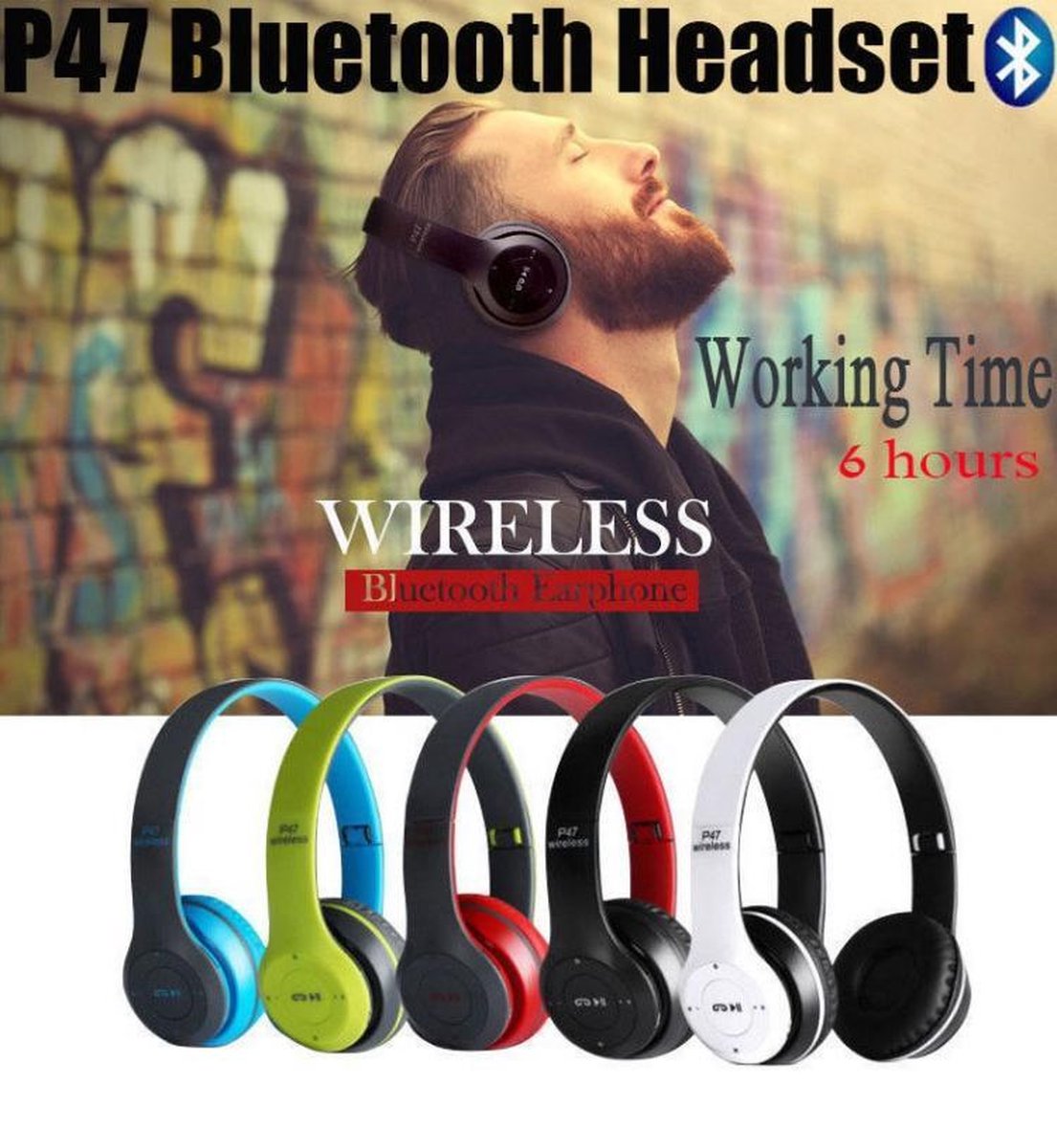 Fashion P47 Sans Fil Bluetooth 4.2 Casque Hommes Femmes Casque écouteur  Stéréo Beaucoup MP3 / MP4 - Prix pas cher