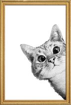 JUNIQE - Poster in houten lijst Sneaky Cat illustratie -40x60 /Grijs