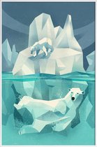 JUNIQE - Poster in kunststof lijst Vintage ijsbeer -20x30 /Blauw & Wit