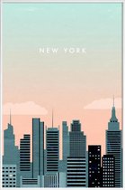 JUNIQE - Poster met kunststof lijst New York - retro -13x18 /Grijs