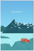 JUNIQE - Poster in kunststof lijst Retro Noorwegen -40x60 /Blauw &