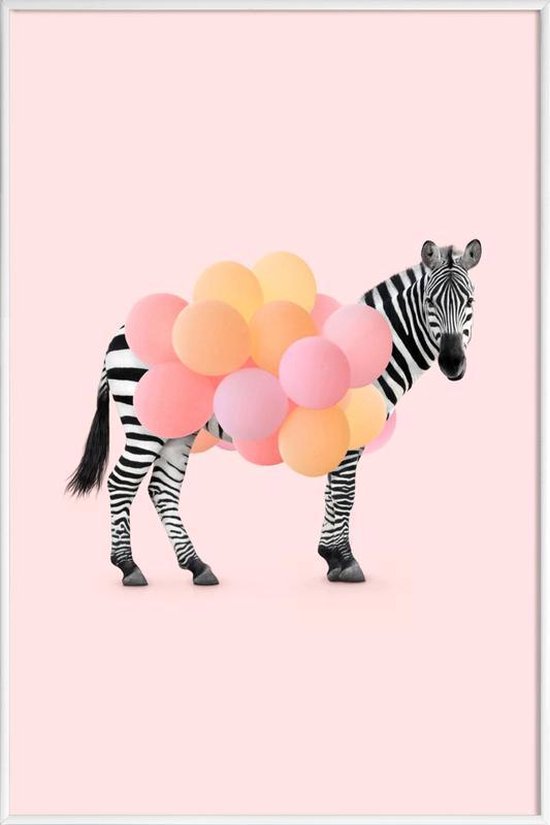 JUNIQE - Poster in kunststof lijst Zebra Balloon -40x60 /Roze
