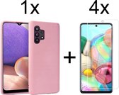 Samsung A32 5G Hoesje - Samsung Galaxy A32 5G hoesje roze siliconen case hoes cover hoesjes - 4x Samsung A32 5G Screenprotector