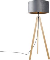 QAZQA telu - Landelijke Tripod | driepoot vloerlamp | Staande Lamp - 1 lichts - H 161 cm - Grijs -  Woonkamer | Slaapkamer