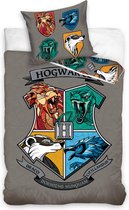 Harry Potter Zweinstein Color Logo- grijs Dekbedovertrek - Eenpersoons - 140x200 cm -katoen- Reversible- kussen 65x65cm