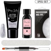 Miss Jules® Polygel Kit 30 ml - Zilver - Glitter - Incl. Slip Solution, Nagelvijl, Nageltips & Duo Penseel