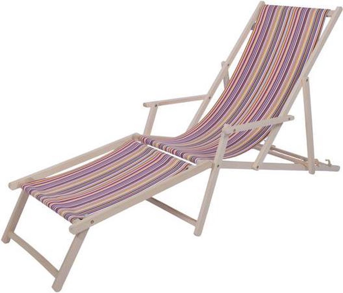 Kleurmeester.nl - Strandstoel met voetsteun Tom bis Sunbrella - Opklapbaar - Beukenhout - Outdoor stof | Multicolor Fijn Gestreept