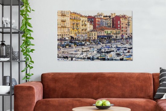 Le port animé de la ville française Nice Canvas 120x80 cm - Tirage photo sur toile (Décoration murale salon / chambre) / Villes européennes Peintures sur toile