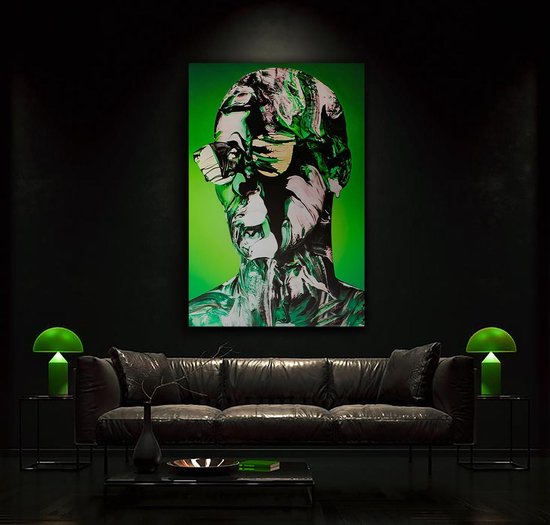 Kanwall - Schilderij - Luxe Green Man Woonkamer Slaapkamer Paint Design Art ** Dik! Effect** - Zwart En Groen - 100 X 75 Cm