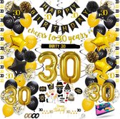 Fissaly 30 Jaar Verjaardag Decoratie Versiering - Ballonnen – Jubileum Man & Vrouw - Zwart en Goud