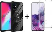 Samsung S20 Plus Hoesje - Samsung Galaxy S20 Plus hoesje Kickstand Ring shock proof case transparant zwarte randen armor magneet - Full Cover - 1x Samsung S20 Plus Screenprotector