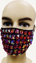 •	Fashion Strass Party Mondmasker met koolstoffilter - comfortabele mondkapje - 3 kleuren Rhinestone op zwarte ondergrond - beschermd tegen stof en vocht - Rood - Handmade