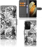 Telefoonhoesje Geschikt voor Samsung Galaxy S21 Ultra Wallet Book Case Skulls Angel