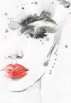 Poster Aquarel van een vrouw met rode lippen 21x30 cm.