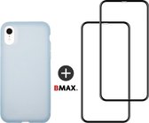 BMAX 2-pack iPhone XR full cover glazen screenprotector incl. lichtblauw latex softcase hoesje