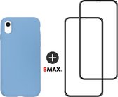 BMAX 2-pack iPhone XR full cover glazen screenprotector incl. lichtblauw siliconen hardcase hoesje