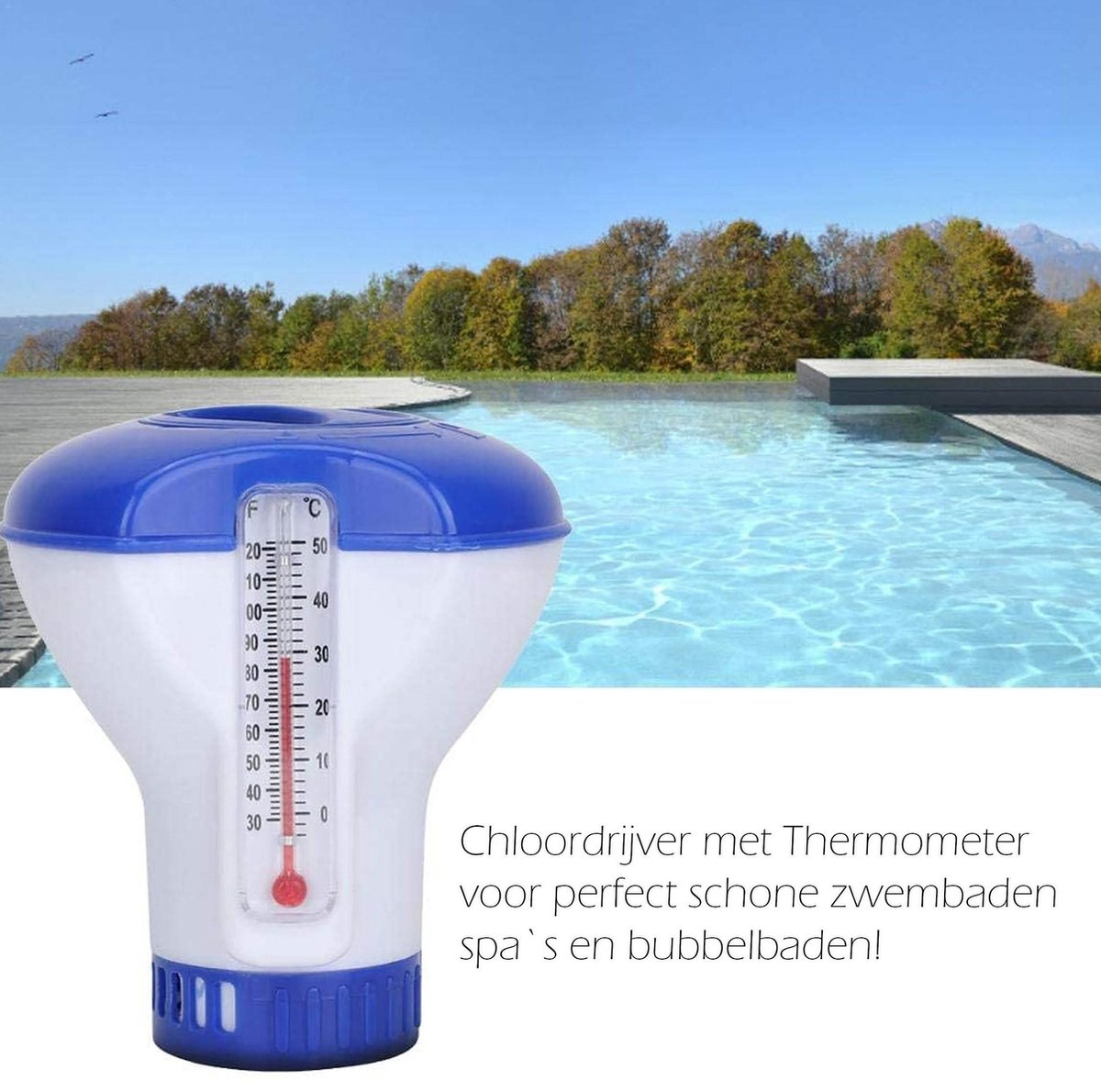 Chloor Dispenser - reiniging - Chloordrijver - Chloordrijver en Thermometer - jacuzzi - Chloorverdeler - opblaas zwembad - Zwembad Schoonmaak Accessoire - Thermometer - zomer - Regelbare chloordispenser