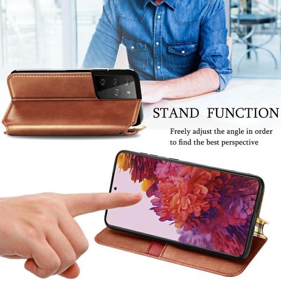 AA Commerce Telefoonhoesje - Book Case - Geschikt Voor Samsung Galaxy S21 Ultra - Bruin - AA Commerce