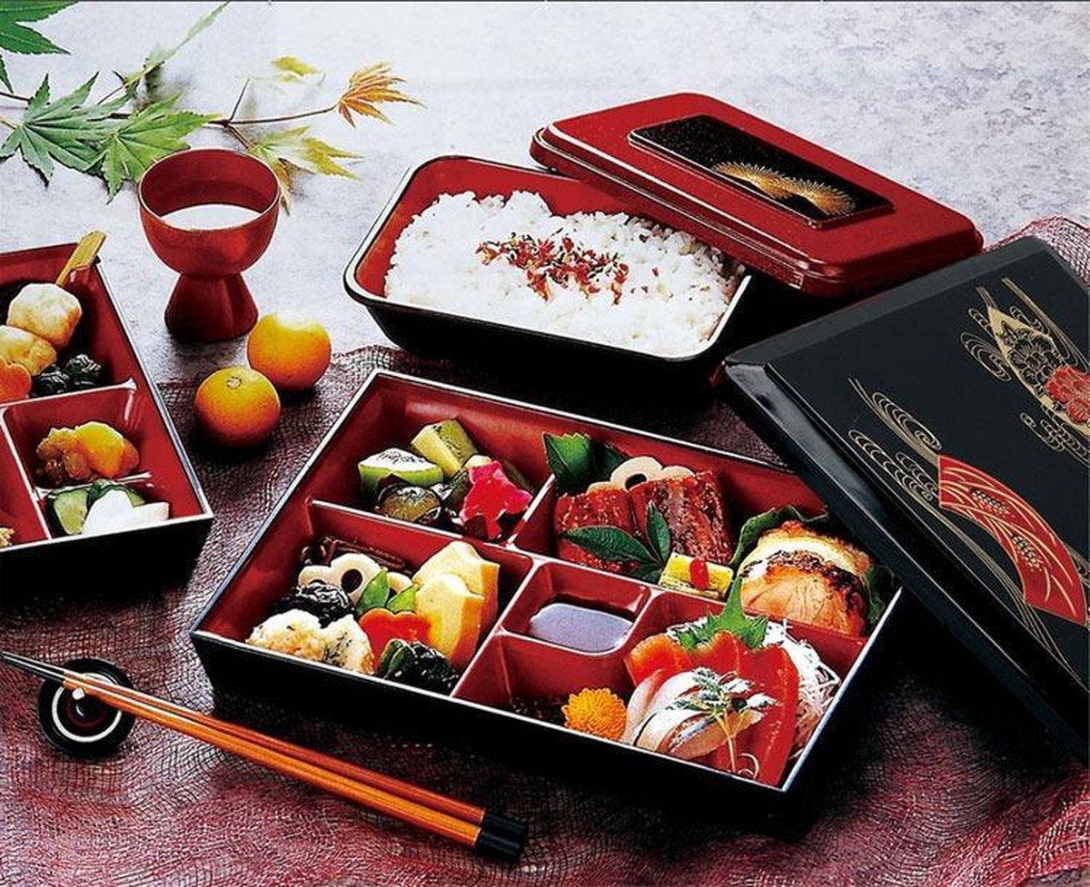 Prachtige BentoBox, LunchBox met Chopsticks,,Sushi Bord, Japanse en Koreaanse Style,Voor Huis,Restaurant,Hotel.High Quality and Design, Sushi & Sashimi Lunch Box Dishes 31X24X6cm