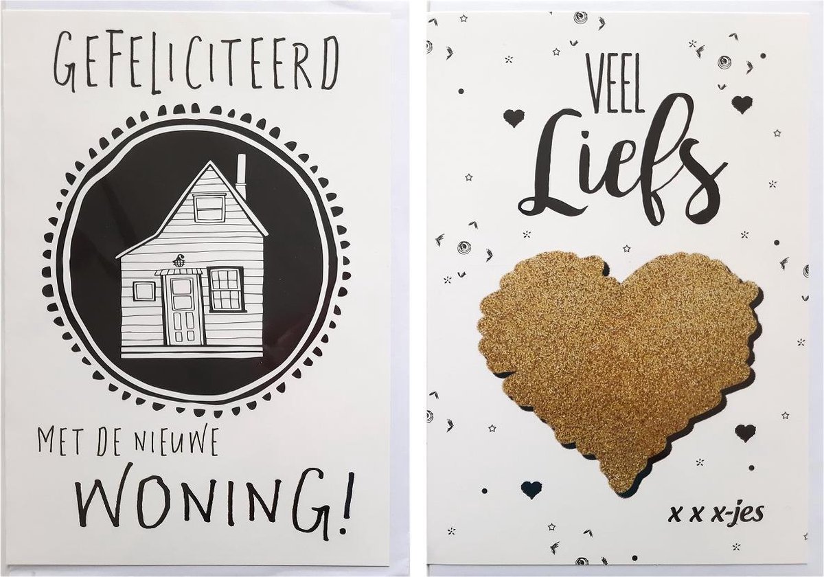2 Wenskaarten - Nieuwe Woning + Veel liefs xxx-jes – 12 x 17 cm