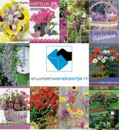 Verjaardag wenskaarten bloem 10 stuks assortiment - Felicitatie kaarten - Gefeliciteerd kaarten