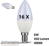 16 x LED Kaars - E14 - 6W - 450 Lumen - 4000K - 200° - Directe besparing van meer dan 80%