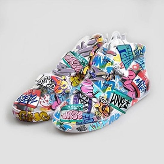 Allernieuwste Canvas Schilderij Sneaker Fashion Schoenen - Graffiti - Woonkamer - 60 x 60 cm - Kleur
