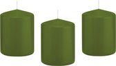 8x Olijfgroene cilinderkaarsen/stompkaarsen 6 x 8 cm 29 branduren - Geurloze kaarsen olijf groen - Woondecoraties