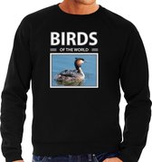 Dieren foto sweater Fuut - zwart - heren - birds of the world - cadeau trui vogel liefhebber S