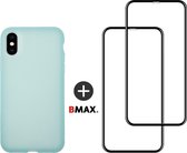 BMAX Telefoonhoesje geschikt voor iPhone XS Max - Latex softcase hoesje mintgroen - Met 2 screenprotectors full cover