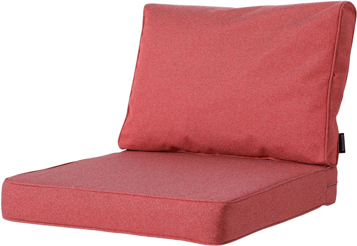Waterbestendig rood loungekussen set van 2 delen, 60 x 60 cm, met Manchester rood patroon.