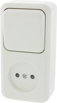 Q-Link Stopcontact met Wisselschakelaar - Wandcontactdoos - Lichtschakelaar - Kinderbeveiliging - Opbouw - Creme