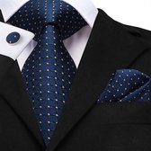 Luxe Blauwe stropdas pochet en manchetknopen (32099)