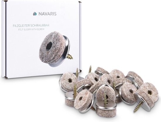 Navaris viltjes met schroef - Set van 20 viltglijders - 20x vloerbeschermer - 30 mm - Antikras meubelonderzetters - Van vilt en metaal - Rond