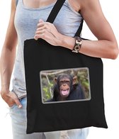 Dieren tasje met apen foto - zwart - voor volwassenen - natuur / Chimpansee aap cadeau tas