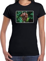 Dieren shirt met apen foto - zwart - voor dames - natuur / Orang Oetan aap cadeau t-shirt / kleding S