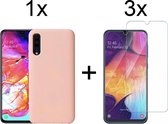 Samsung A70 Hoesje - Samsung galaxy A70s hoesje roze siliconen case hoes cover hoesjes - 3x Samsung A70 screenprotector