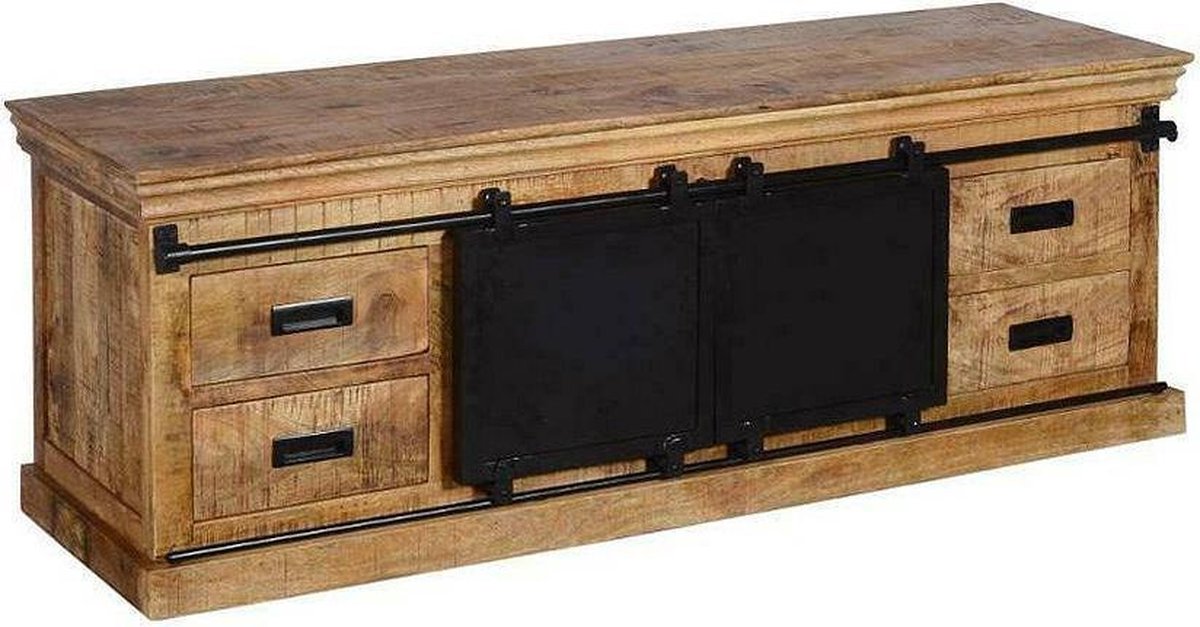 Mangohouten TV Meubel Portland 200 cm Mahom Industrieel - TV Meubel van Mangohout & Metaal - Industriële TV Meubel
