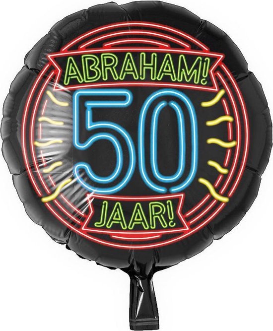 Folieballon - 50 Jaar - Abraham - Neon - 46cm- Zonder vulling