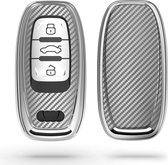 kwmobile autosleutelhoes voor Audi 3-knops autosleutel Keyless - TPU beschermhoes - sleutelcover - Carbon design - zilver