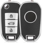 kwmobile autosleutelhoes compatibel met Peugeot Citroen 3-knops inklapbarep autosleutel - TPU beschermhoes in zilver / zwart - Autosleutelcover