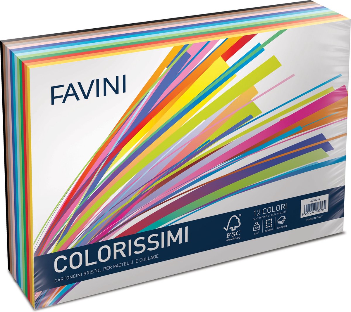 Colorissimi 240 vel B4 250 x 350 mm 200 g/m2 Pastels & Collage 12 kleuren FAVINI