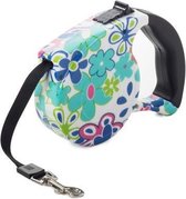 Automatische Hondenriem Met Oprolsysteem - Antislip Ergonomisch Handvat - Luxe Dog Leash Lijn Ketting - Leiband Medium - Hondenlijn Riem Voor Honden Tot 20 KG - 5 Meter - Bloemen