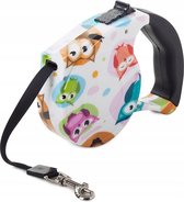 Automatische Hondenriem Met Oprolsysteem - Antislip Ergonomisch Handvat - Luxe Dog Leash Lijn Ketting - Leiband Medium - Hondenlijn Riem Voor Honden Tot 20 KG - 5 Meter - Vrolijke Uilen