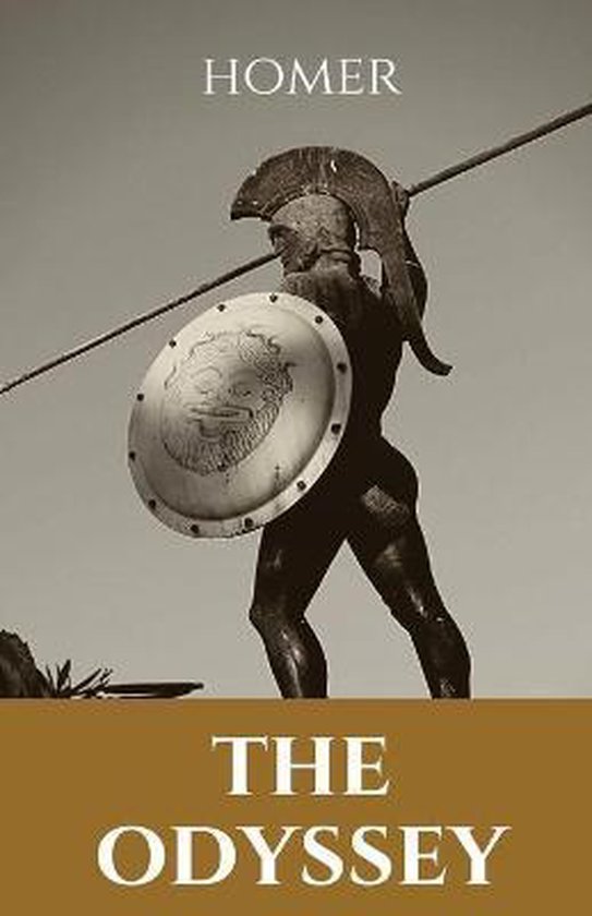 HOMER THE ODYSSEY: standbeeld van een krijger met helm, schild en speer.