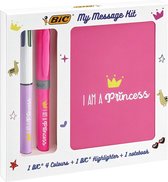 BIC Message Kit Princess - 4 kleuren balpen met markeerstift highlighter en notitieboekje maat A6
