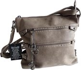 Basic Zipper Khaki - Schoudertas - Handtas - PU leder - Verstelbare schouderbanden - Afmetingen 28x24x5,5CM - Khaki - Zilverkleurig